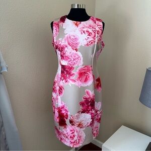 Calvin Klein Floral Peonies Sheath Sleeveless Midi Dress